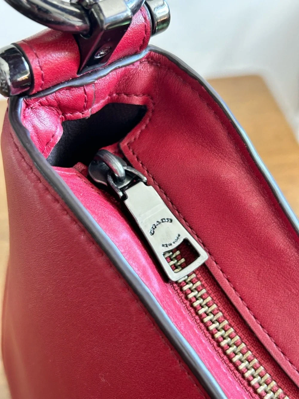COACH Glove-tanned Leather Mae Nomad Crossbody/Hobo
'Cherry' Red - Picture 14 of 17